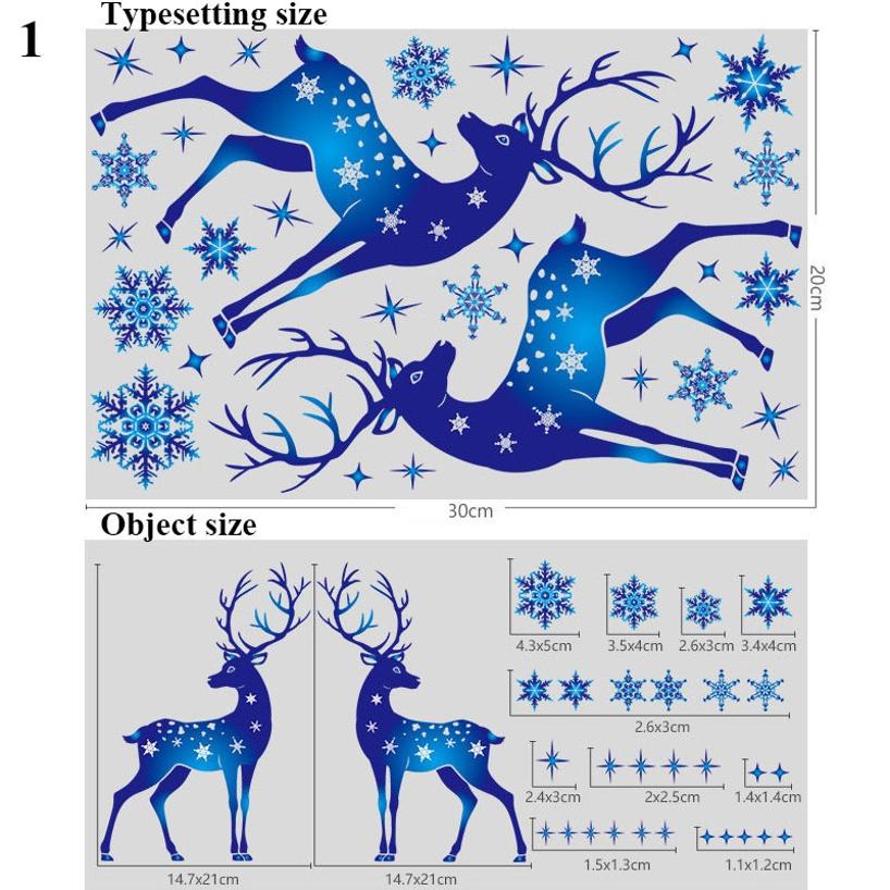 1 Pcs Christmas Window Glass Sticker Elk Snowflake Wall Stickers Xmas Decorations For Home Kids Room Christmas Decals New Year
