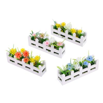 Mini Flower Bed Planter 1:12 Scale Miniature Wooden Fence Flower Pot Set Handcrafted Picket Fencing Planters for Doll Houses Garden Village