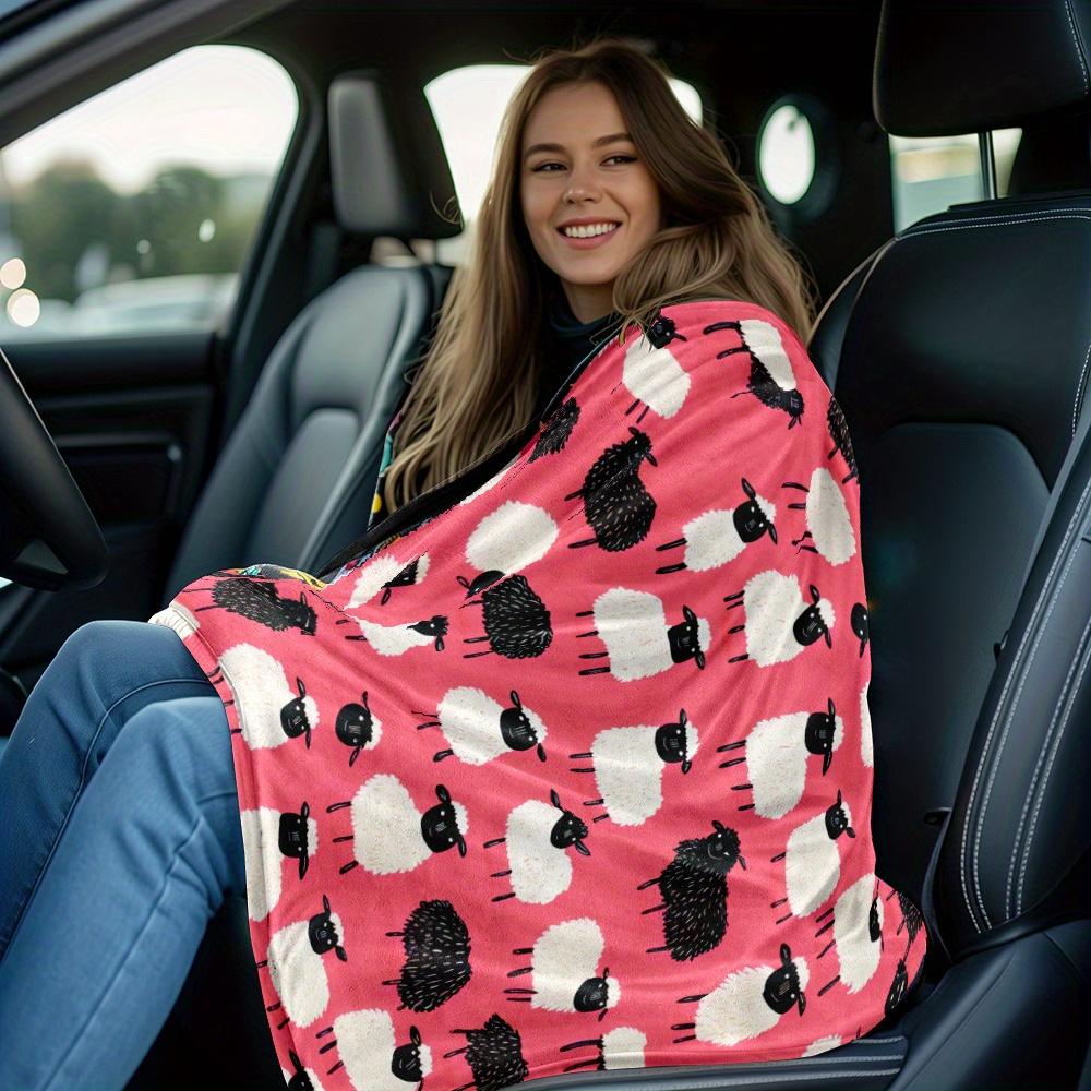 Pink sheep pattern flannelblanket cute cartoon animal design soft cozy throw blanket for kids and adults bedroom decor gift idea