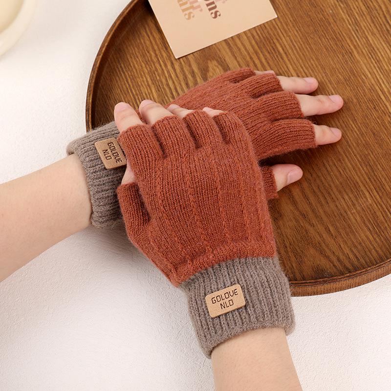 Damen Strickhandschuhe im koreanischen Stil mit Touchscreen-Funktion und halben Fingern - Warm, rutschfest, kältefest für Herbst & Winter