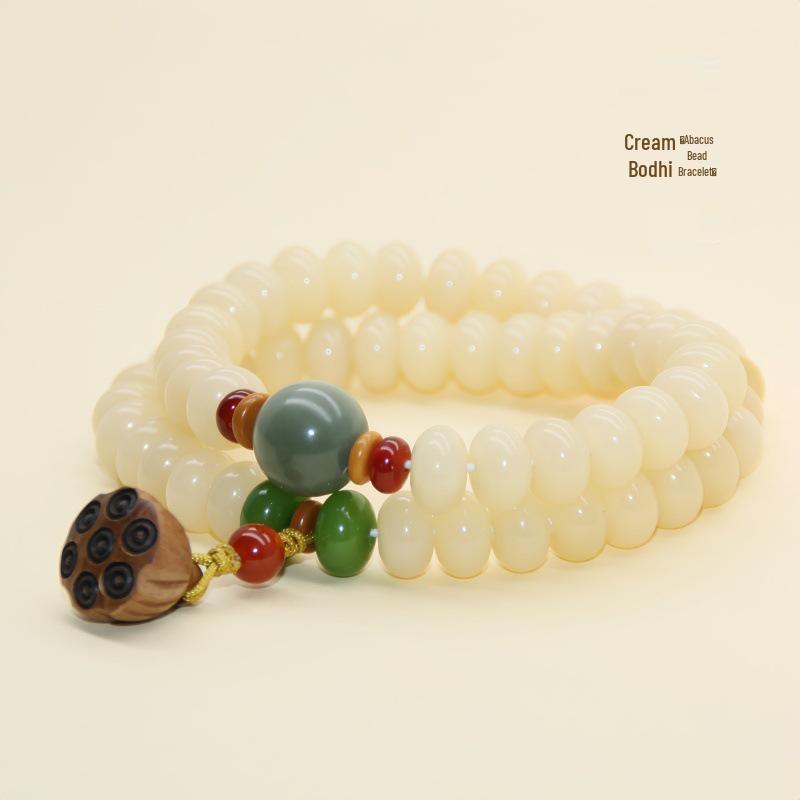 Natural White & Creamy Yellow Jade Bodhi Root Double-Strand Bracelet - New Chinese Design for Women
