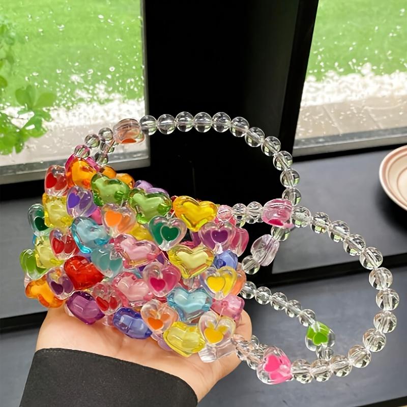 Mini Herz Perlen Quadrat Passend Mode Bunt Herzperlen Quadrat Tasche Handgewebt Perlen Farbe Umhängetasche Perle Handgehalten Diagonale Cross-Tasche