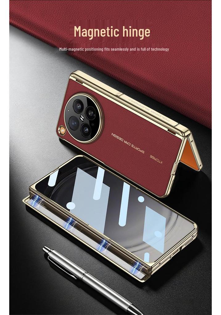 Oppo Find N6 Full-Coverage Electroplated Leather Protective Case with Hinge and Bracket.