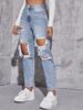 Jeans Donna a Vita Alta Strappati - Stile Streetwear Europeo & Americano Tendenze Gamba Larga