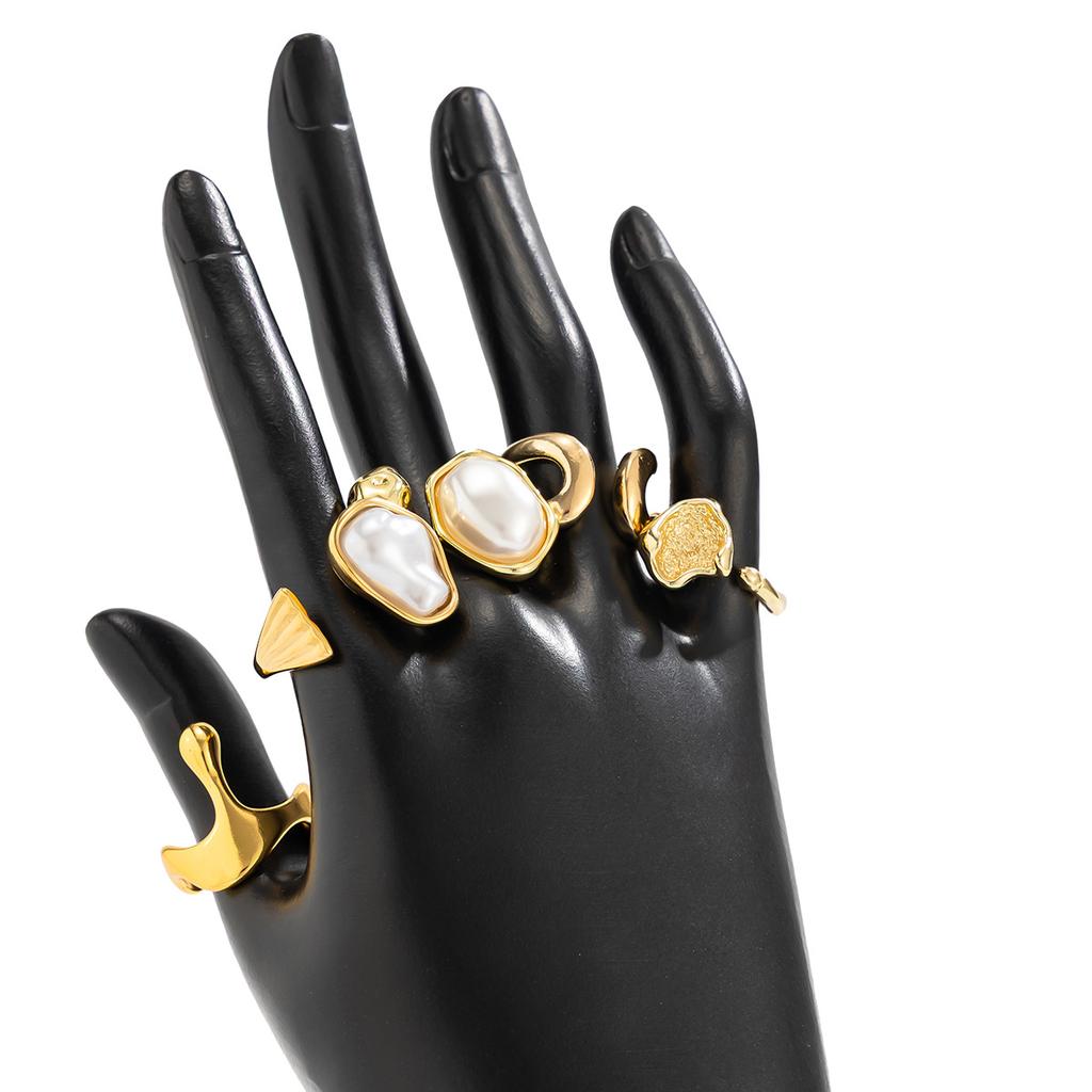 Anelli Apribili con Perle Barocche Vintage Uomo Donna Punk Colore Oro Geometrico Irregolare Anello per Falange Metallo Gioielli di Moda
