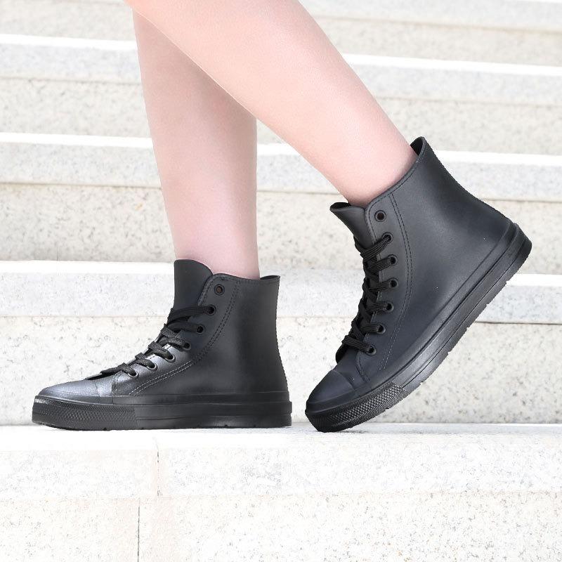 Fashion rain shoes women's canvas shoes waterproof, non-slip and wear-resistant shoelaces rainproof rain boots rubber shoes water shoes outside