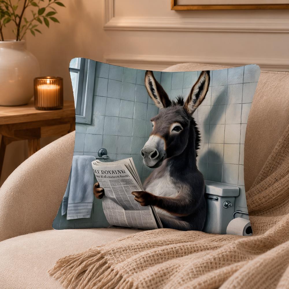 Bathroom Cat Reading On Toilet Cushion Cover Anti-dustmite Pillowcase Invisible zipper silky short plush Sofa cushion cover