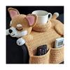 Dog Sofa Arm Organizer Crochet Dog Sofa Armrest Organizer with 2 Pockets And 1 Mug Holder Handmade Dog Shaped Armchair Remote Control Caddy