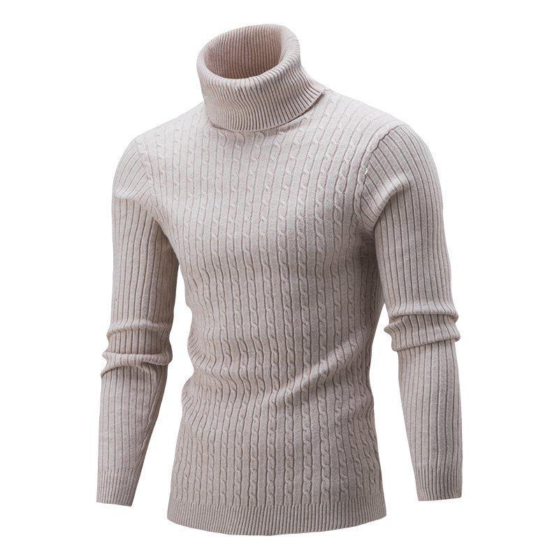 New Men's Slim Turtleneck Sweater for Autumn and Winter, Solid Color Pullover Knitwear for Cross-border Trade.