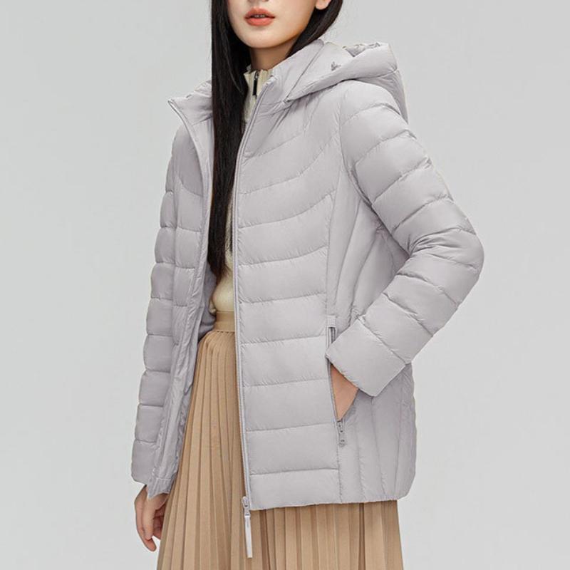 Women's 90% White Duck Down Simple Solid Color Hooded Detachable Lightweight Down Jacket