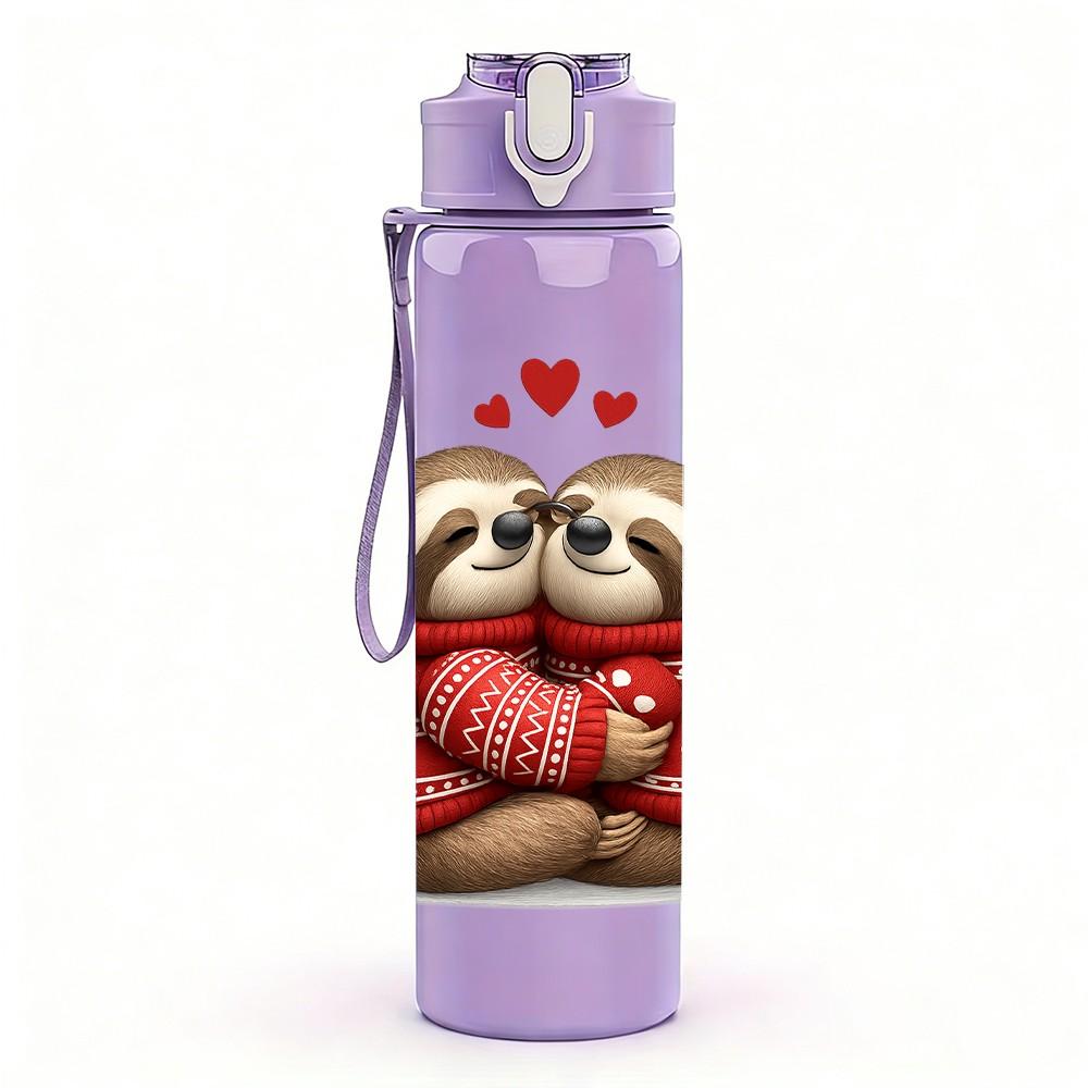 1PC Christmas Twin Sloths 750ml Color Plastic Sports Water Bottle Leakproof Flip Straw Lid Suitable for Sports Office Home Use