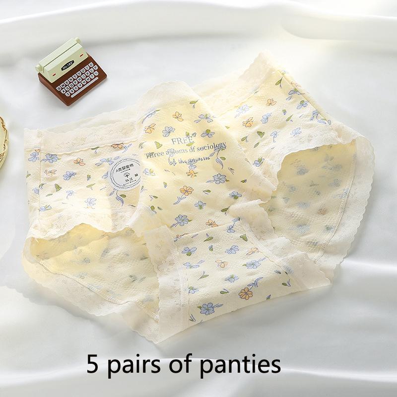 7A Antimicrobial Cotton Garden Floral Women's Panties Mid-waist Skin-friendly Non-marking Buttocks Anti-bacterial Crotch Teenage Panties Sleeps Retros