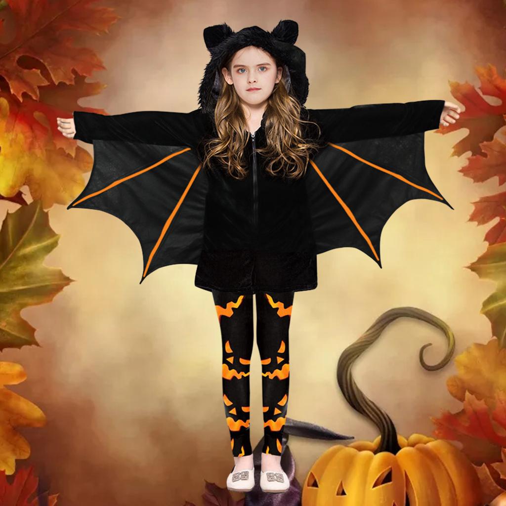Costume Unisex da Pipistrello Vampiro per Bambini, Tuta con Cappuccio, Guanti, Pantaloni, Costume Cosplay di Halloween, Set Costume da Pipistrello