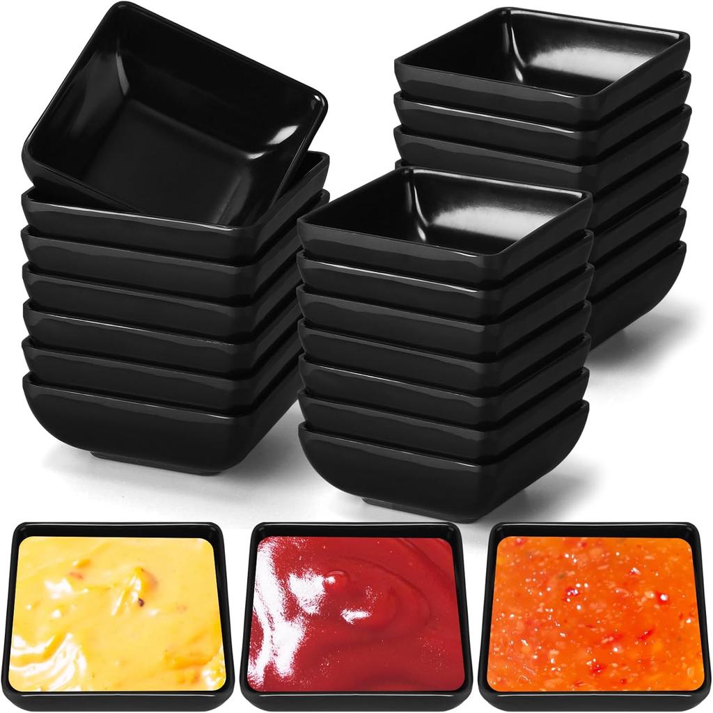 Domensi 24 Pcs Dipping Sauce Bowls, 3 Oz Soy Sauce Dishes Dip Bowls Set for Tomato BBQ Ketchup Sushi and Other Party Supply Dinner(Black)