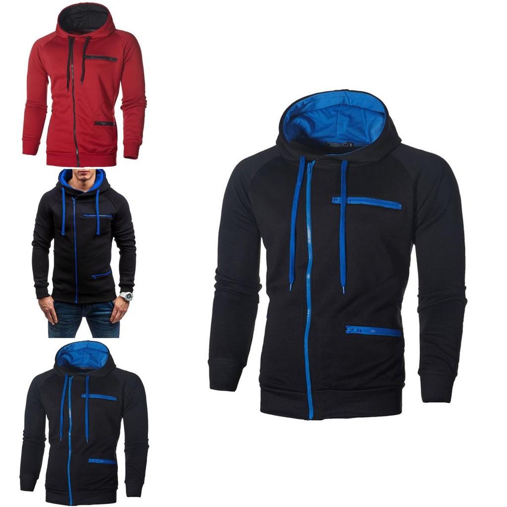 Cozy Men's Autumn Winter Hoodie Hooded Sweatshirt With Drawstring And Full-zip Closure