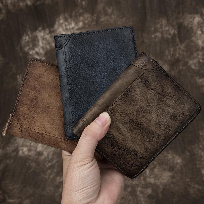 Men's European and American Wallet Short Leather Cowhide Vertical Wallet Driver's License Multifunctional Retro Men's Card Bag Integrated