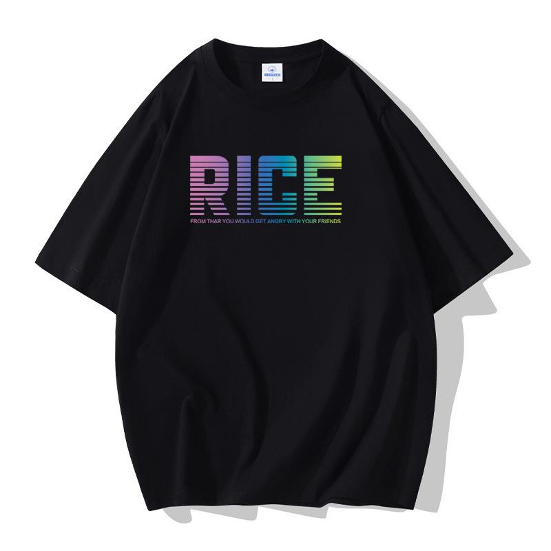 Rice Pattern Men's Short Sleeves Cotton T-shirt Large Size Loose Tee