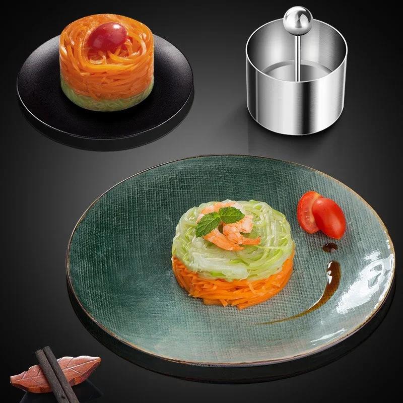 1 Stück Edelstahl Kuchen Mousse Ring Werkzeug kreisförmige kalte Speiseform mit Stößel Sushi Herstellung Form Küchenzubehör