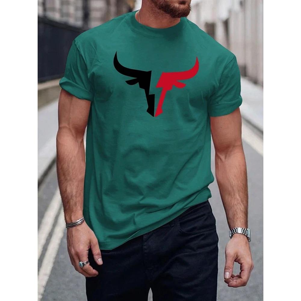Summer Daily Casual Outdoor Street Short-sleeved Top Fashion 3D Bull Head Print Men's T-shirts