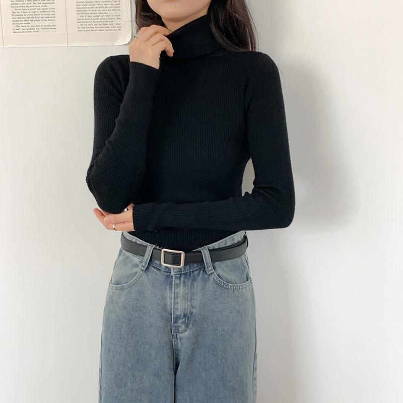 Pulover cu guler rotit Femei Toamna Iarna Nou Subțire cu mânecă lungă Pulover cu gât înalt Pulovere tricotate Pulover alb Topuri de bază Haine casual femei