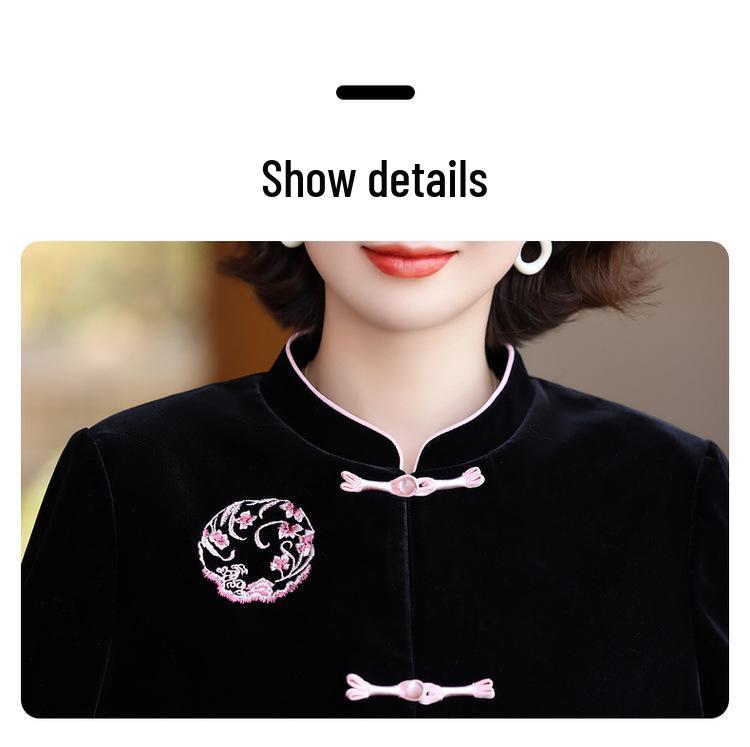 2025 Spring/Autumn Classic Chinese Style Velvet Two-Piece Set for Middle-Aged Women
