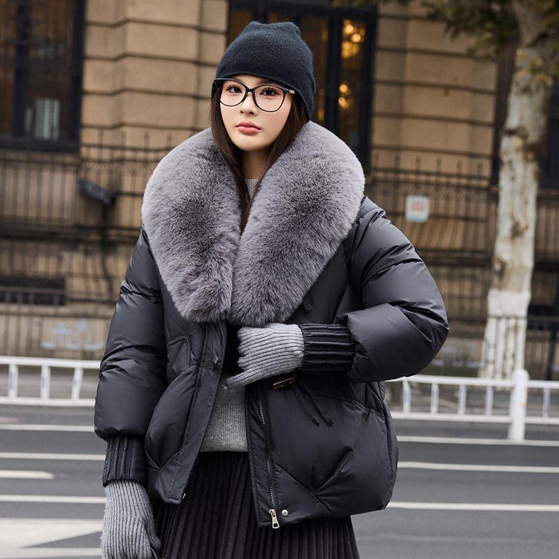 Women's Short Winter Jacket with Thick Fur Collar - European and American Style, Warm and Anti-Fur Design