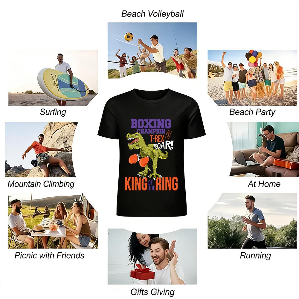 Boxing Champion T-Rex King Of The Ring Graphic Tee For All Ages Pure cotton T-shirt