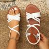 Large size 25 summer new woven belt open-toed flat-soled sandals women wear elastic beach sandals