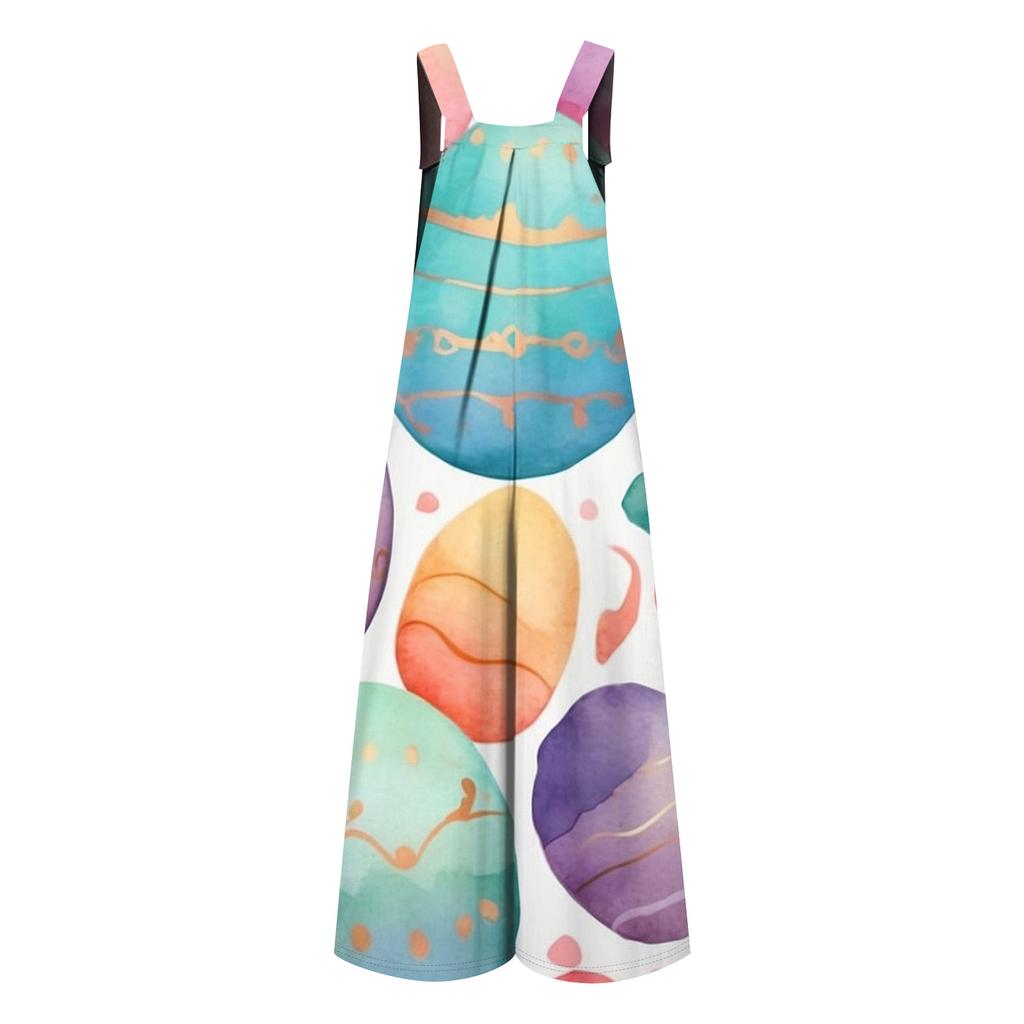 Women's Casual Jumpsuit Sleeveless Easter Print Jumpsuit