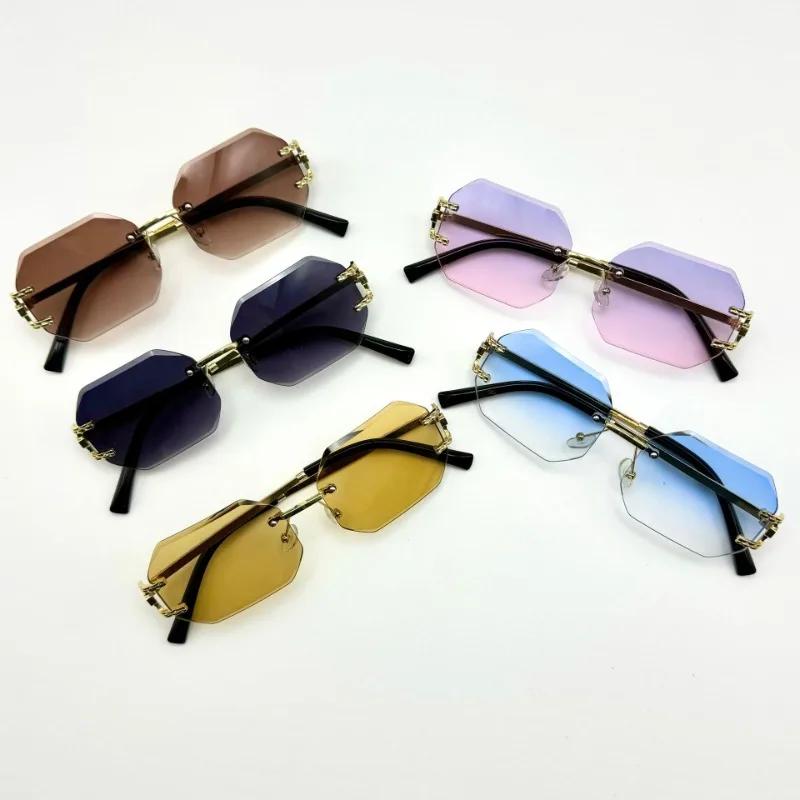 Vintage Rimless Sunglasses Women Men Designer Polygon Sun Glasses Trendy Rectangle UV400 Protection Eyewear Shades