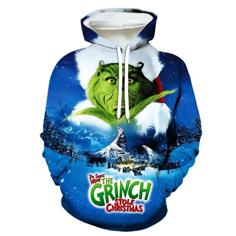 Trendy Zelená Příšera Potisk Mikiny Pánská Vánoční Mikina Volné Oblečení pro Páry Dlouhý Rukáv Ležérní Dětské Mikiny