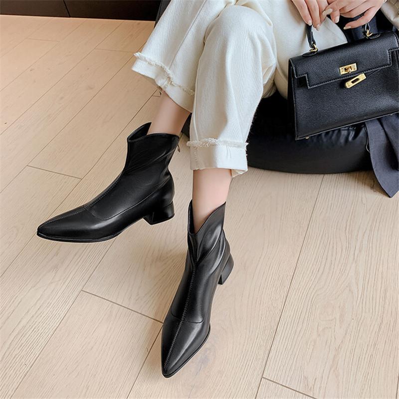 Fashion New Autumn Winter Women Boots Fashion Pointed Toe Chelsea Boots for Women Short Boots Shoes Low Heel Botines Mujer Size 34-43
