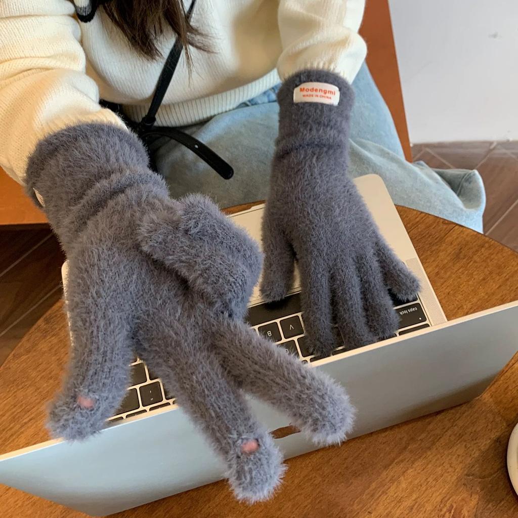 Plush  Soft and Waxy Finger Gloves for Women in Winter Versatile Long Style  Thickened and Warm  Student Cycling Fingerless Touch Screen