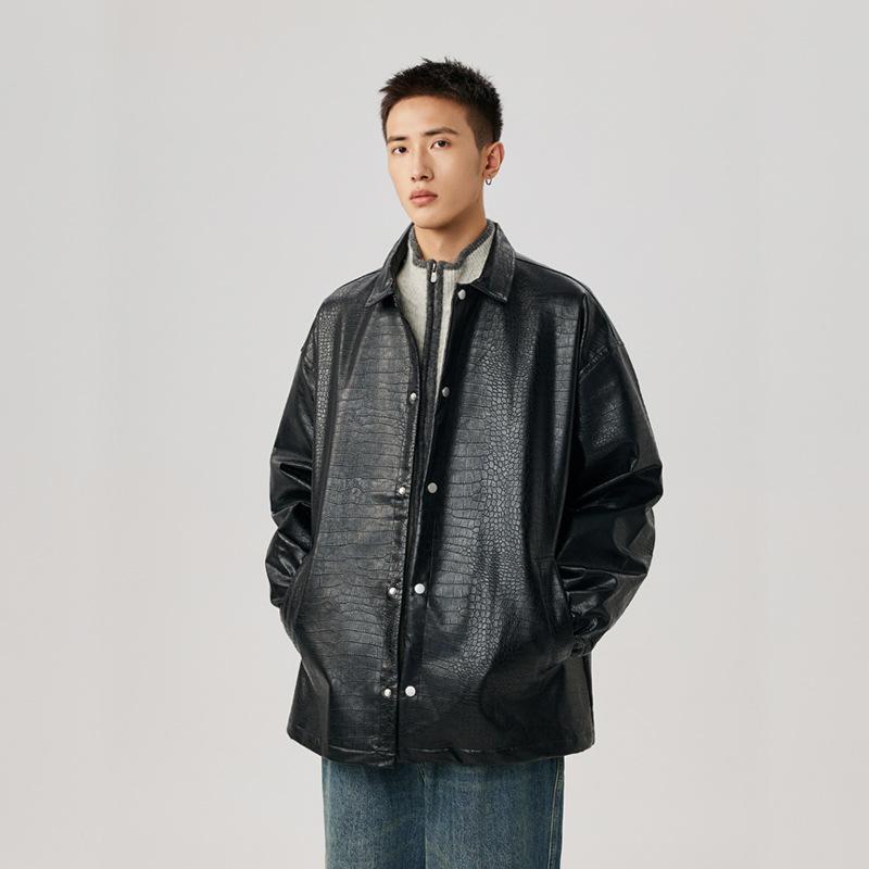 

Осенне-зимняя американская ретро-куртка из крокодиловой кожи с лацканами, повседневное свободное пальто 2XL чёрный