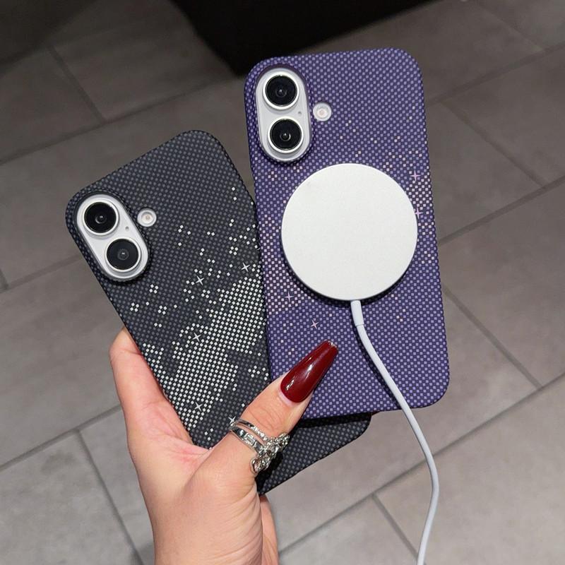 Kevlar pattern is suitable for iPhone16 half pack magnetic mobile phone case Apple 15 hollow button 14 anti-drop PC case 13