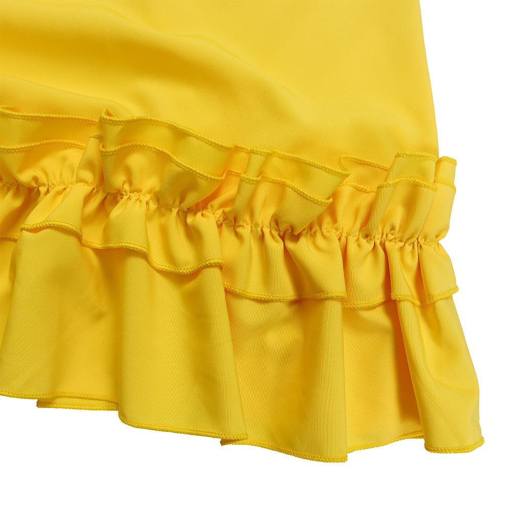 Spring and Summer Women's Dress Plus Size Loose Casual Ruffle Sleeve Tie Solid Color Dresses