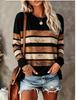 Damen Langarm-T-Shirt Vintage Ausgeblichener Farbblock Streifenprint Rundhalsausschnitt Lässige Herbst-Oberteile
