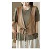 Women's Summer Literary Retro Ethnic Style Vest Solid Color Thin Section Loose Lapel Tie Top