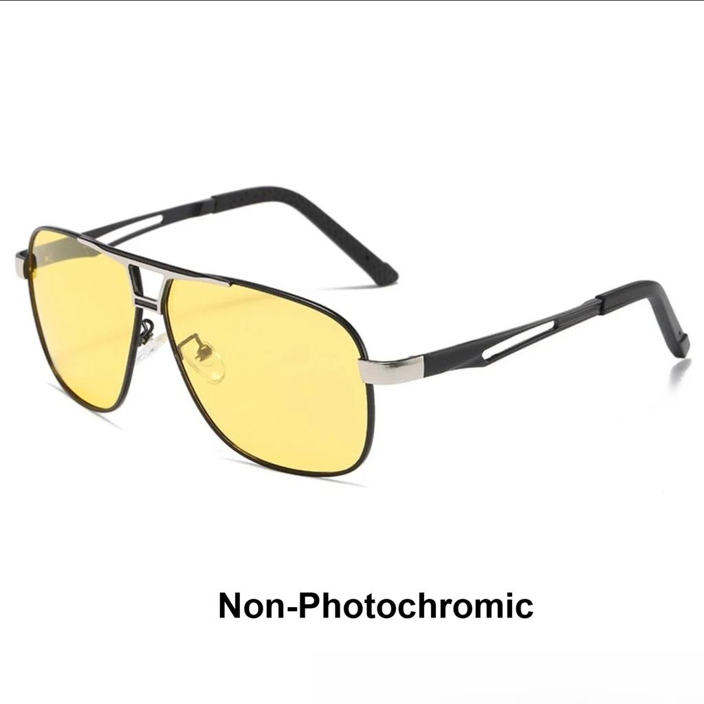 Men Pochromic Sunglasses Aluminum Magnesium Material Spring Hinge Sun Glasses Driving Cycling Fishing Day Night Use