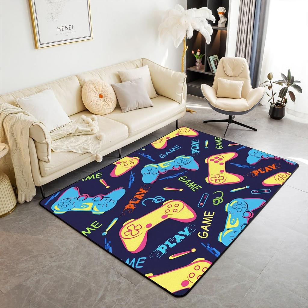 Skull Gamer Carpet Sugar Skull Games Area Rug for Living Room Bedroom Non Slip Juvenile Hand Skeleton Gamepad Gaming Floor Mat