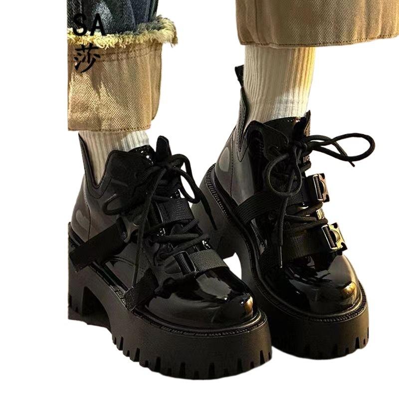 Thick-soled heightening Martin boots women's 2025 spring and autumn models Korean version of all-ride locomotive belt buckle Spice girl short