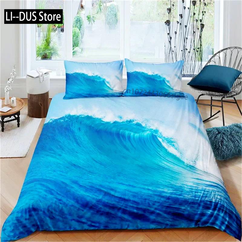 3D Oceaan Golven Beddengoed Set Queen Size Zacht Zomer Zee Strand Dekbedovertrek Set Hawaiiaans Tropische Print Dekbedovertrek Kussenslopen