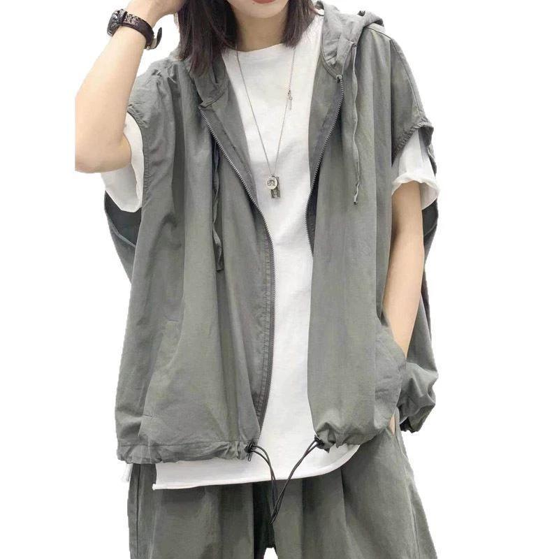 Vintage Plus Size Hooded Casual Vest Women's Spring Summer Loose Outerwear Jacket