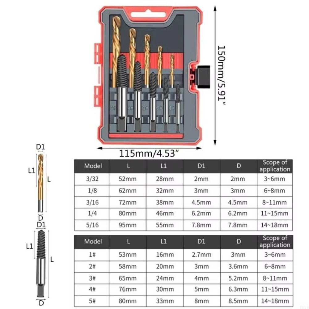 Left Hand Broken Screw Extractor Set Save Time Damaged Screw Remover  Construction Site