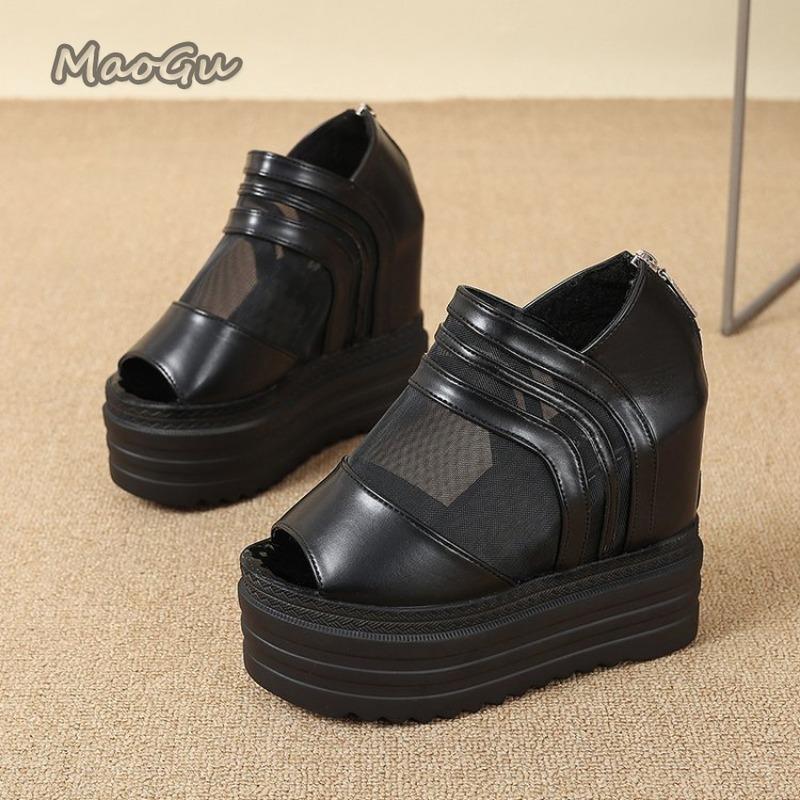 Sandali a Bocca di Pesce da Donna Bianco Nero Estivi Piattaforma Rete Traspirante Fondo Spesso Sandali con Tacco Alto Romani Zapatos De Mujer