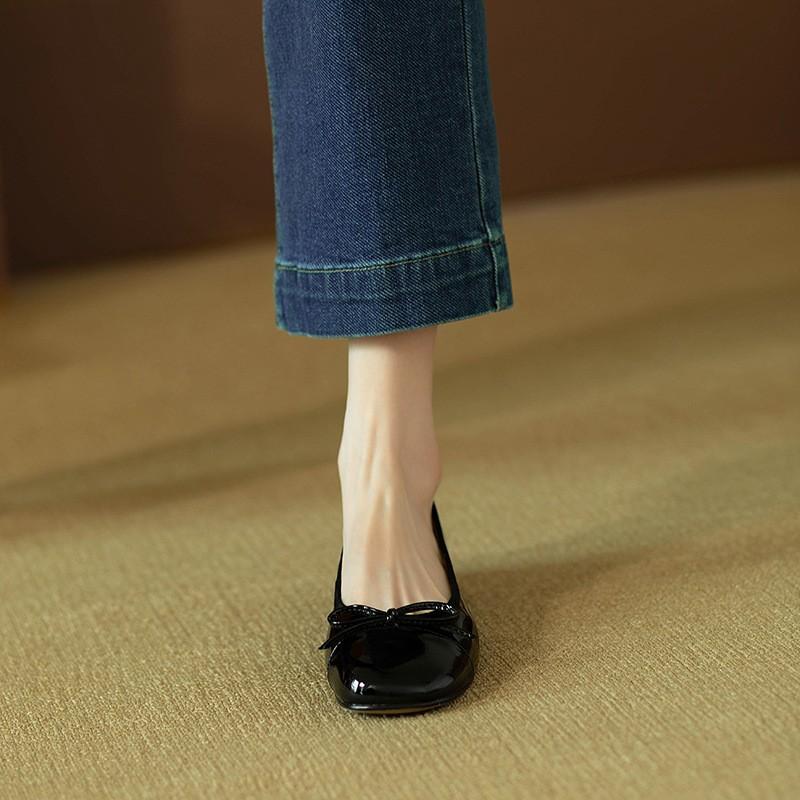New Wine Red Retro Patent Leather Loafers Women Fashion Bowknot Slip On Square Toe Low Heels Party Retro Black Ballet Shoes