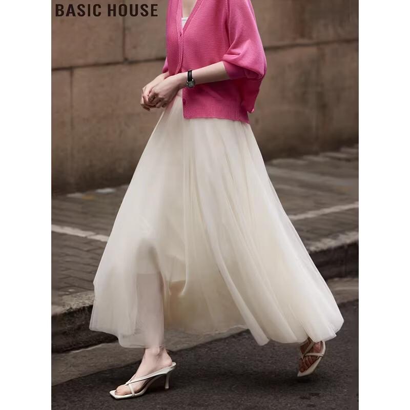 Basic House Italian Style A-Line Mesh Midi Skirt One Size