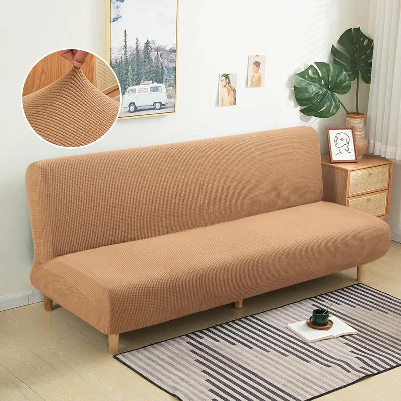 

Polar Fleece Fabric Armless Sofa Bed Cover Solid Color Without Armrest Bigastic Folding Furniture Home Decoration Bench Cover S 120-155cm