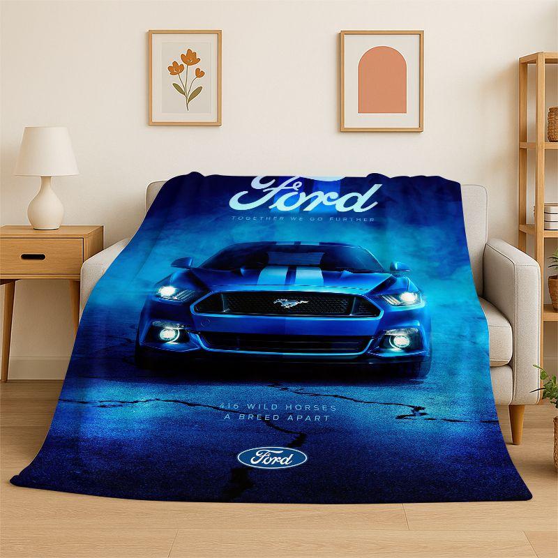 Retro Mustang Racing Car Sign Flannel Blanket Soft Warm Throw Blanket for Bedroom Living Room Bed Travel Camping Picnic Gift
