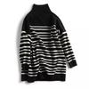 Contrast Striped Turtleneck Knitted Sweater Women's Mid-length Autumn and Winter New Loose Commuter Sweater